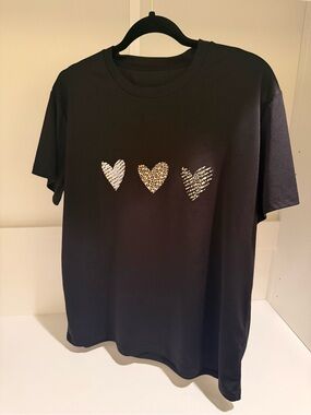 Black Tee with Three Heart Print Motifs